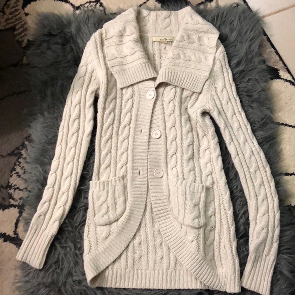 Long, cream colored sweater cardigan